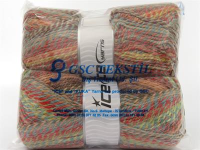 Lot of 2 x 200gr Skeins Ice Yarns PUZZLE WOOL WORSTED (35% Wool) Yarn Salmon Shades Camel Turquoise Green