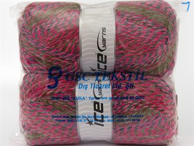 Lot of 2 x 200gr Skeins Ice Yarns PUZZLE WOOL WORSTED (35% Wool) Yarn Pink Shades Grey Camel