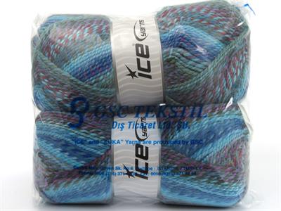 Lot of 2 x 200gr Skeins Ice Yarns PUZZLE WOOL WORSTED (35% Wool) Yarn Turquoise Blue Pink Khaki Red