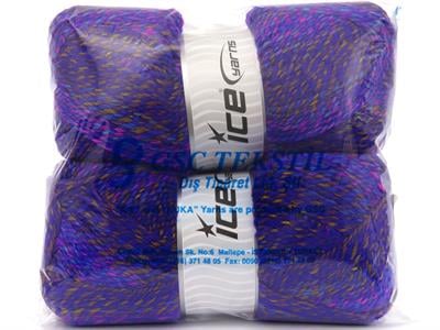 Lot of 2 x 200gr Skeins Ice Yarns PUZZLE WOOL WORSTED (35% Wool) Yarn Purple Pink Turquoise Gold