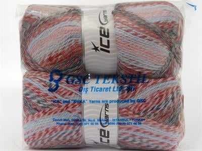 Lot of 2 x 200gr Skeins Ice Yarns PUZZLE WOOL WORSTED (35% Wool) Yarn Red Blue Shades Pink