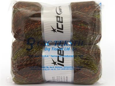 Lot of 2 x 200gr Skeins Ice Yarns PUZZLE WOOL WORSTED (35% Wool) Yarn Brown Shades Copper Green