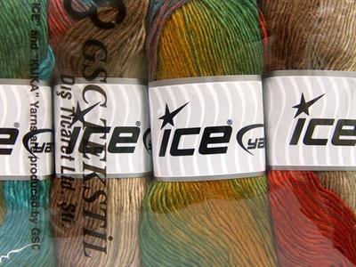 4x100gr. RAINBOW Premium Akrilik Kahverengi, Yeşil, Turkuaz, Altın, Bakır Kışlık, Düz iplikler, Batik Desenli, 100% Akrilik