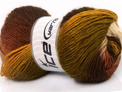 4x100gr. RAINBOW Premium Akrilik Yeşil, Altın, Kahverengi Tonları Kışlık, Düz iplikler, Batik Desenli, 100% Akrilik