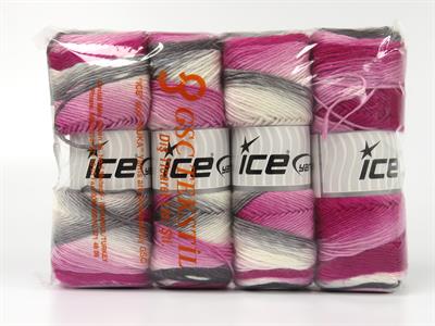 4x100gr. RAINBOW Premium Akrilik Pembe tonları, Gri Tonları Kışlık, Düz iplikler, Batik Desenli, 100% Akrilik