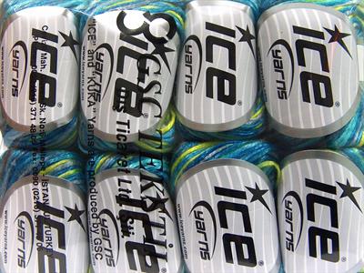 8x50gr. ROCKABILLY COLOR  Açık Gri, Turkuaz Tonları, Neon Yeşil Yazlık İplikler, Batik Desenli, Worsted