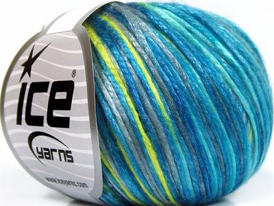 8x50gr. ROCKABILLY COLOR  Açık Gri, Turkuaz Tonları, Neon Yeşil Yazlık İplikler, Batik Desenli, Worsted