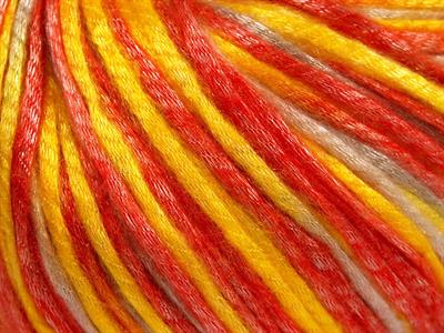 8x50gr. ROCKABILLY COLOR  Kırmızı, Sarı, Açık Bej Yazlık İplikler, Batik Desenli, Worsted