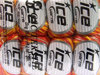 8x50gr. ROCKABILLY COLOR  Kırmızı, Sarı, Açık Bej Yazlık İplikler, Batik Desenli, Worsted