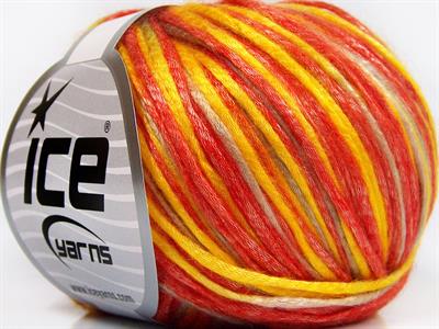 8x50gr. ROCKABILLY COLOR  Kırmızı, Sarı, Açık Bej Yazlık İplikler, Batik Desenli, Worsted