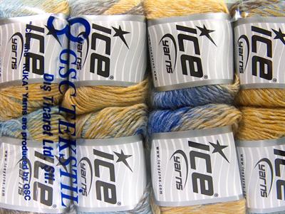 8x50gr. ROSETO Yün, Akrilik Mavi, Altın tonları Kışlık, Yün, Batik Desenli