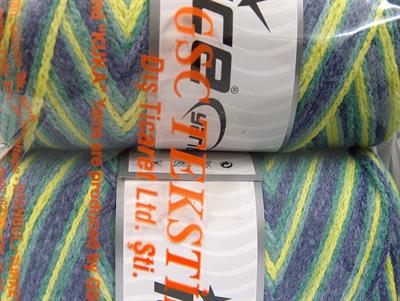 Lot of 2 x 200gr Skeins Ice Yarns SAVER CHAIN COLOR Yarn Green Shades Jeans Blue Neon Yellow