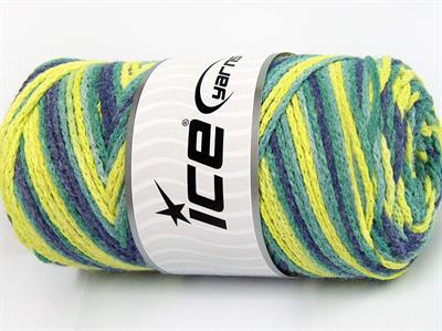 Lot of 2 x 200gr Skeins Ice Yarns SAVER CHAIN COLOR Yarn Green Shades Jeans Blue Neon Yellow