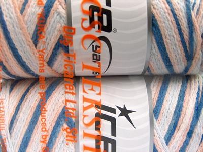 Lot of 2 x 200gr Skeins Ice Yarns SAVER CHAIN COLOR Yarn Light Salmon Light Blue White