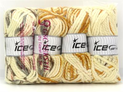 Lot of 4 x 95gr Skeins Ice Yarns SHELTON (25% Wool) Yarn Cream Camel Green Shades Grey