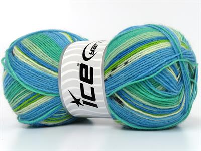 Lot of 4 x 100gr Skeins Ice Yarns SMART SOCK (75% Superwash Wool) Yarn Turquoise Shades Black Green Shades