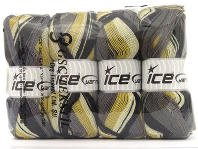 Lot of 4 x 100gr Skeins Ice Yarns SMART SOCK (75% Superwash Wool) Yarn Black Grey Cream Shades