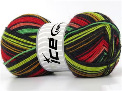 Lot of 4 x 100gr Skeins Ice Yarns SMART SOCK (75% Superwash Wool) Yarn Black Red Salmon Green Shades Gold
