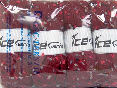 Lot of 4 x 100gr Skeins Ice Yarns SNOWDROP (20% Wool) Yarn Burgundy