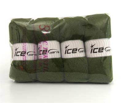 Lot of 4 x 100gr Skeins Ice Yarns SOCK UNICOLOR (75% Superwash Wool) Yarn Khaki