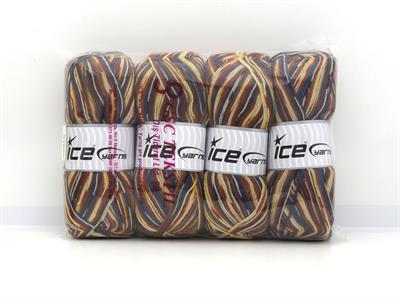 Lot of 4 x 100gr Skeins Ice Yarns SOCK VARICOLOR (75% Superwash Wool) Yarn Camel Cream Copper Yellow Blue Black