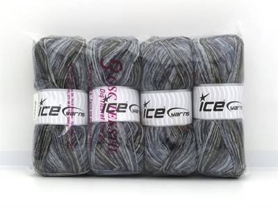 Lot of 4 x 100gr Skeins Ice Yarns SOCK VARICOLOR (75% Superwash Wool) Yarn Black Grey Shades Blue Shades