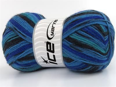 Lot of 4 x 100gr Skeins Ice Yarns SOCK VARICOLOR (75% Superwash Wool) Yarn Turquoise Shades Blue Black