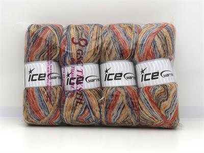 Lot of 4 x 100gr Skeins Ice Yarns SOCK VARICOLOR (75% Superwash Wool) Yarn Gold Blue Orange Cream