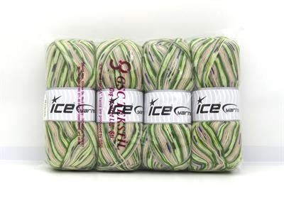 Lot of 4 x 100gr Skeins Ice Yarns SOCK VARICOLOR (75% Superwash Wool) Yarn Green Shades Grey Shades Blue Beige