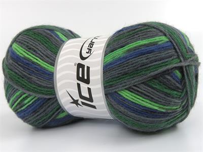 Lot of 4 x 100gr Skeins Ice Yarns SOCK VARICOLOR (75% Superwash Wool) Yarn Green Shades Grey Shades Blue