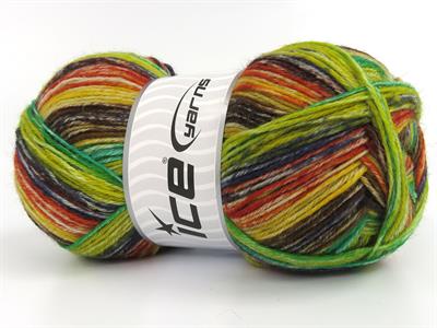 Lot of 4 x 100gr Skeins Ice Yarns SOCK VARICOLOR (75% Superwash Wool) Yarn Green shades Brown Shades Blue Orange