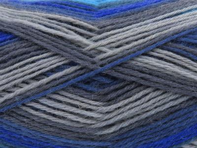 Lot of 4 x 100gr Skeins Ice Yarns SOCK VARICOLOR (75% Superwash Wool) Yarn Blue Shades Grey Shades