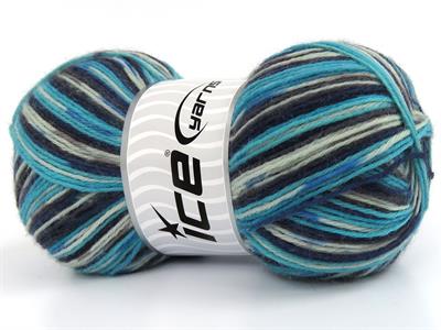 Lot of 4 x 100gr Skeins Ice Yarns SOCK VARICOLOR (75% Superwash Wool) Yarn Turquoise Blue Beige Grey Shades