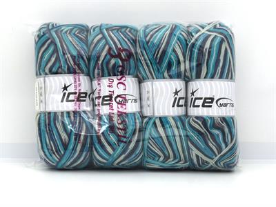 Lot of 4 x 100gr Skeins Ice Yarns SOCK VARICOLOR (75% Superwash Wool) Yarn Turquoise Blue Beige Grey Shades