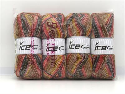 Lot of 4 x 100gr Skeins Ice Yarns SOCK VARICOLOR (75% Superwash Wool) Yarn Brown Gold Salmon Black