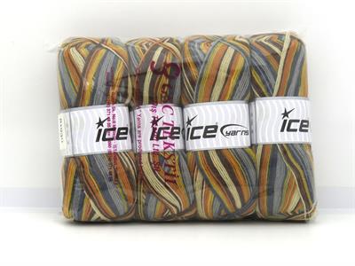 Lot of 4 x 100gr Skeins Ice Yarns SOCK VARICOLOR (75% Superwash Wool) Yarn Grey Shades Cream Gold Shades Brown