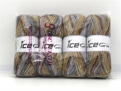 Lot of 4 x 100gr Skeins Ice Yarns SOCK VARICOLOR (75% Superwash Wool) Yarn Gold Light Lilac Grey Shades Brown