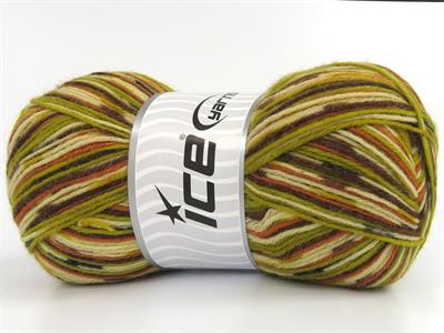 Lot of 4 x 100gr Skeins Ice Yarns SOCK VARICOLOR (75% Superwash Wool) Yarn Green Orange Cream Brown