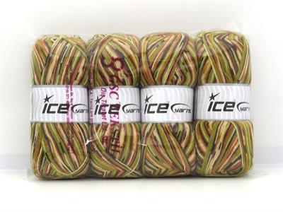 Lot of 4 x 100gr Skeins Ice Yarns SOCK VARICOLOR (75% Superwash Wool) Yarn Green Orange Cream Brown