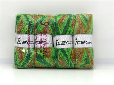Lot of 4 x 100gr Skeins Ice Yarns SOCK VARICOLOR (75% Superwash Wool) Yarn Green shades Brown Shades