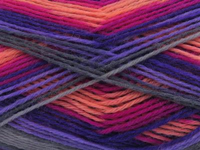 Lot of 4 x 100gr Skeins Ice Yarns SOCK VARICOLOR (75% Superwash Wool) Yarn Grey Shades Lilac Shades Salmon Fuchsia