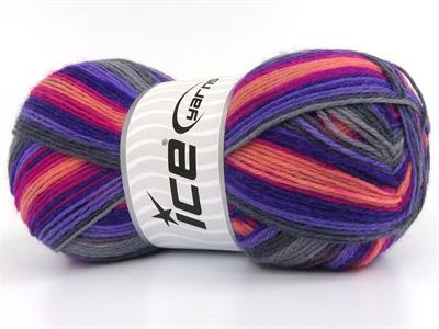 Lot of 4 x 100gr Skeins Ice Yarns SOCK VARICOLOR (75% Superwash Wool) Yarn Grey Shades Lilac Shades Salmon Fuchsia