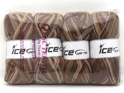 Lot of 4 x 100gr Skeins Ice Yarns SOCK VARICOLOR (75% Superwash Wool) Yarn Copper Green Blue Brown Shades