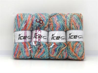 Lot of 4 x 100gr Skeins Ice Yarns SOCK VARICOLOR (75% Superwash Wool) Yarn Turquoise Neon Orange Blue Green Pink Lilac
