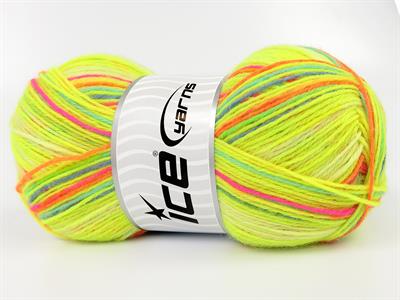 Lot of 4 x 100gr Skeins Ice Yarns SOCK VARICOLOR (75% Superwash Wool) Yarn Neon Green Pink Orange Blue Green
