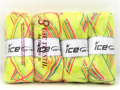 Lot of 4 x 100gr Skeins Ice Yarns SOCK VARICOLOR (75% Superwash Wool) Yarn Neon Green Pink Orange Blue Green