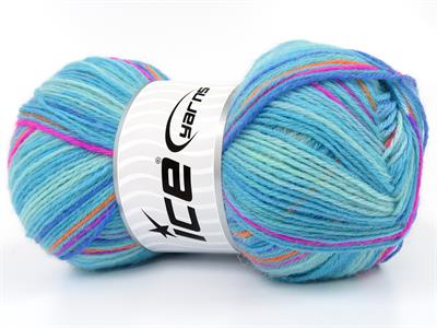 Lot of 4 x 100gr Skeins Ice Yarns SOCK VARICOLOR (75% Superwash Wool) Yarn Turquoise Shades Orange Pink Blue Green