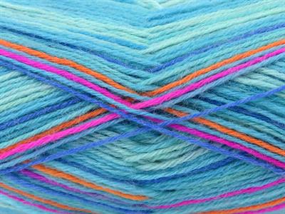 Lot of 4 x 100gr Skeins Ice Yarns SOCK VARICOLOR (75% Superwash Wool) Yarn Turquoise Shades Orange Pink Blue Green