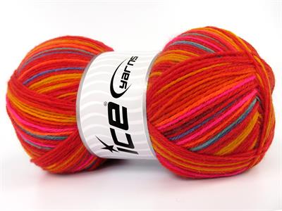Lot of 4 x 100gr Skeins Ice Yarns SOCK VARICOLOR (75% Superwash Wool) Yarn Red Gold Pink Green Turquoise Blue