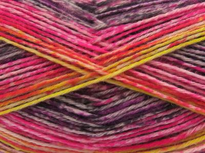 Lot of 4 x 100gr Skeins Ice Yarns SOCK VARICOLOR (75% Superwash Wool) Yarn Black Yellow Purple Shades Pink